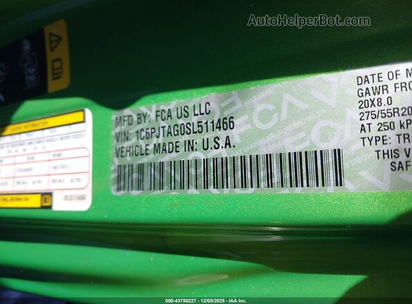 1C6PJTAG0SL511466 2025 JEEP GLADIATOR Green Вид підкапотного простору
