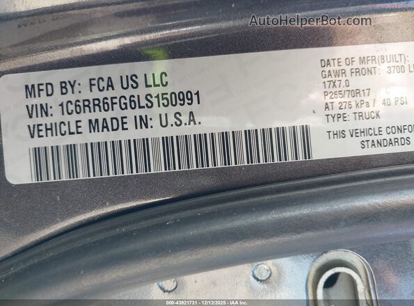 1C6RR6FG6LS150991 2020 RAM 1500 CLASSIC Gray Вид підкапотного простору
