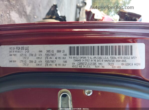 1C6RR6FG7LS121385 2020 RAM 1500 CLASSIC Maroon ძრავის განყოფილების ხედი