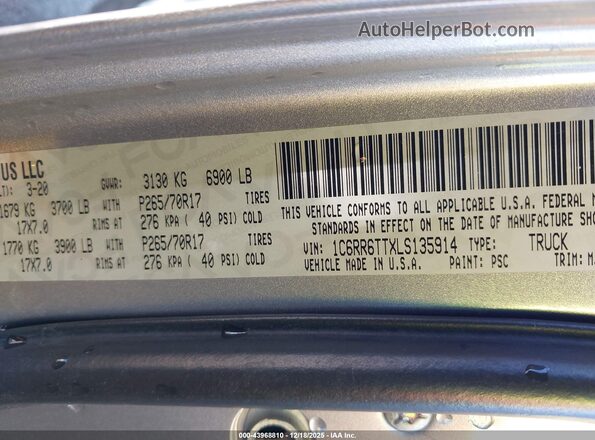 1C6RR6TTXLS135914 2020 RAM 1500 CLASSIC Silver Engine compartment view