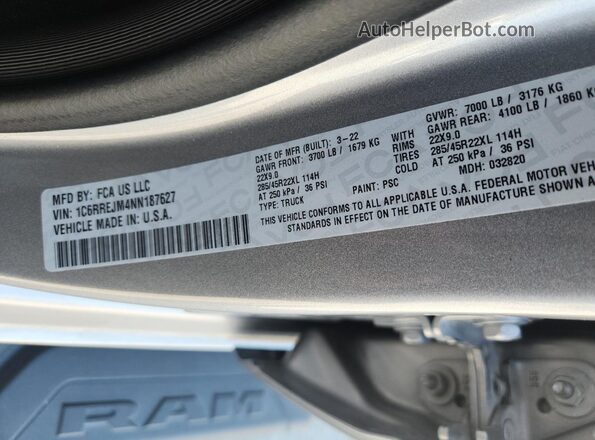 1C6RREJM4NN187627 2022 DODGE RAM Silver ძრავის განყოფილების ხედი