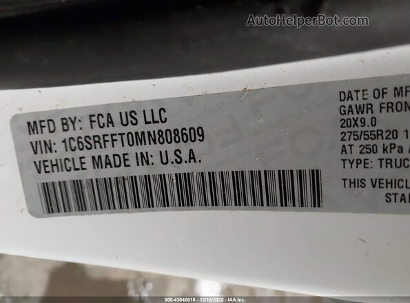 1C6SRFFT0MN808609 2021 RAM 1500 White Շարժիչի բաժամունքի տեսք