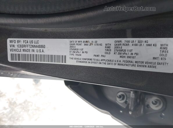 1C6SRFFT2NN448860 2022 RAM 1500 Gray ძრავის განყოფილების ხედი