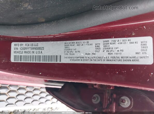 1C6SRFFT6MN588523 2021 RAM 1500 Темно-бордовый Вид подкапотного пространства