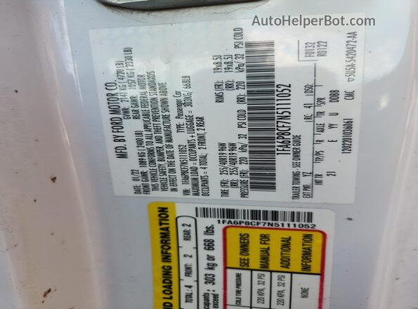 1FA6P8CF7N5111052 2022 FORD MUSTANG White Widok komory silnika