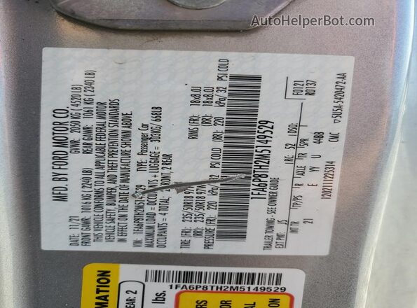 1FA6P8TH2M5149529 2021 FORD MUSTANG Серебряный Вид наклейки с VIN-кодом
