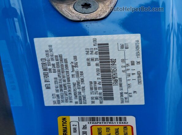 1FA6P8TH7R5119482 2024 FORD MUSTANG Blue Engine compartment view