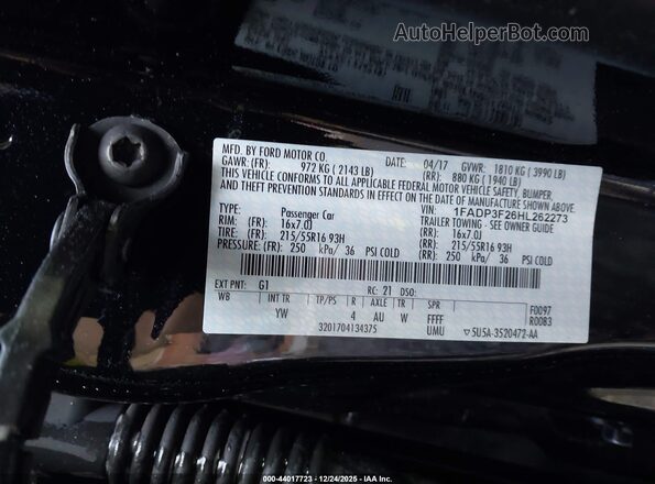 1FADP3F26HL262273 2017 FORD FOCUS Black ძრავის განყოფილების ხედი