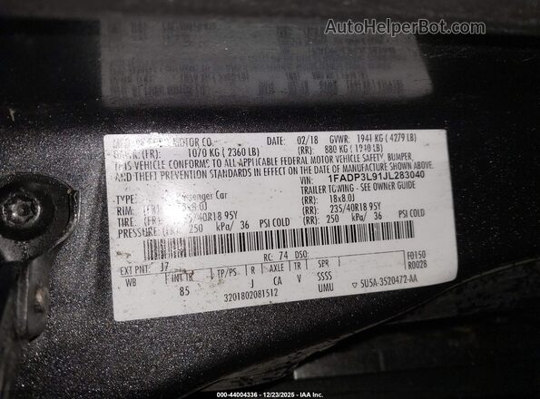 1FADP3L91JL283040 2018 FORD FOCUS ST Gray Widok komory silnika