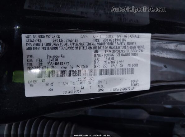 1FADP3L92GL333176 2016 FORD FOCUS RS Black ძრავის განყოფილების ხედი
