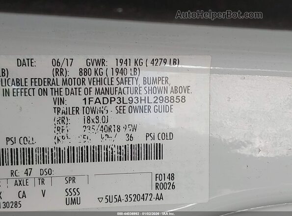 1FADP3L93HL298858 2017 FORD FOCUS ST White Engine compartment view