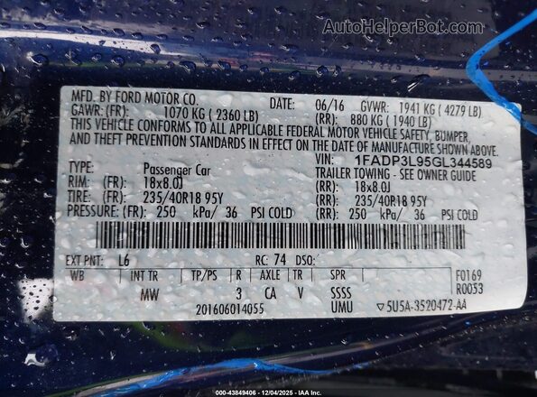 1FADP3L95GL344589 2016 FORD FOCUS ST Blue Շարժիչի բաժամունքի տեսք