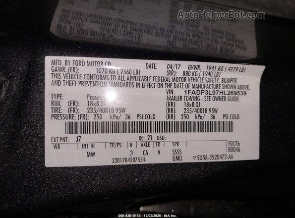 1FADP3L97HL269539 2017 FORD FOCUS ST Gray Շարժիչի բաժամունքի տեսք