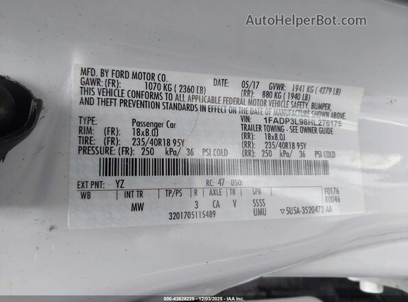 1FADP3L98HL276175 2017 FORD FOCUS ST White Շարժիչի բաժամունքի տեսք