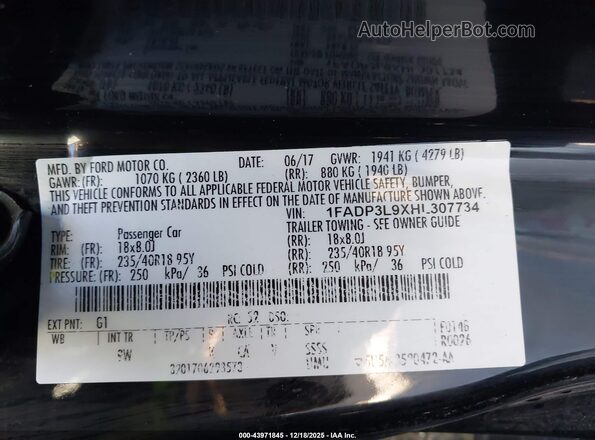 1FADP3L9XHL307734 2017 FORD FOCUS ST Black ძრავის განყოფილების ხედი