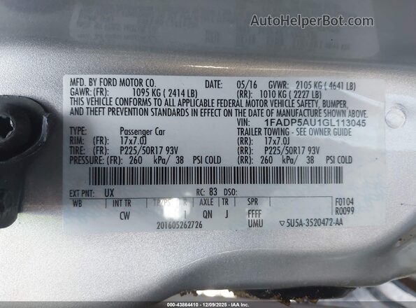 1FADP5AU1GL113045 2016 FORD C-MAX HYBRID Silver Widok komory silnika