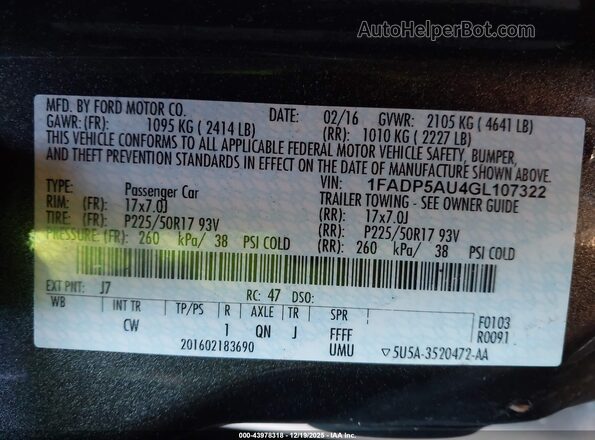 1FADP5AU4GL107322 2016 FORD C-MAX HYBRID Gray Շարժիչի բաժամունքի տեսք