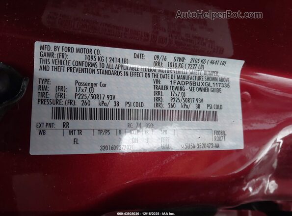 1FADP5BUXGL117335 2016 FORD C-MAX HYBRID Red ძრავის განყოფილების ხედი