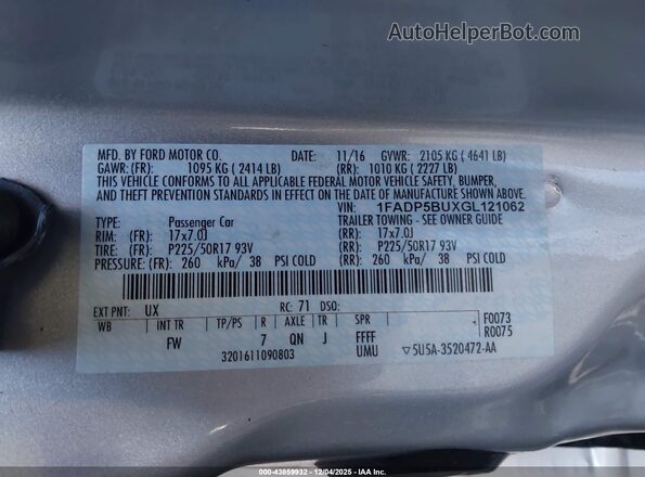 1FADP5BUXGL121062 2016 FORD C-MAX HYBRID Серебряный Вид подкапотного пространства