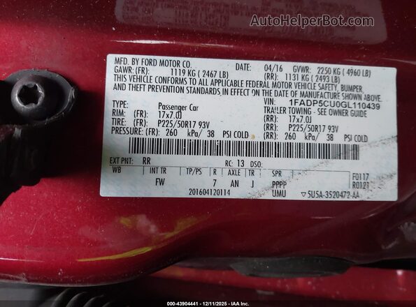 1FADP5CU0GL110439 2016 FORD C-MAX ENERGI Red Вид підкапотного простору