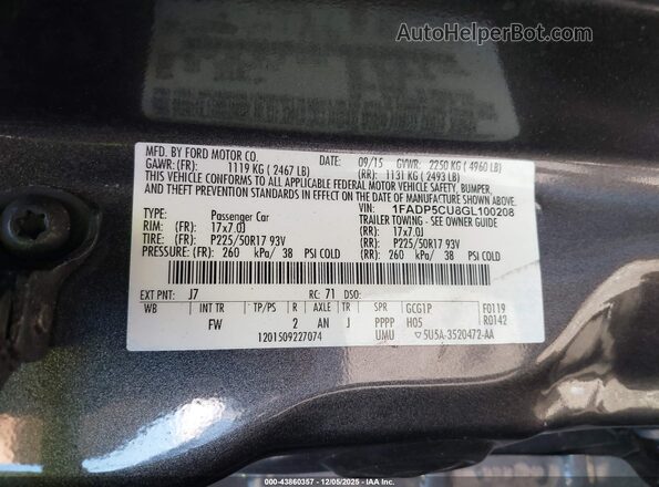 1FADP5CU8GL100208 2016 FORD C-MAX ENERGI Gray Engine compartment view