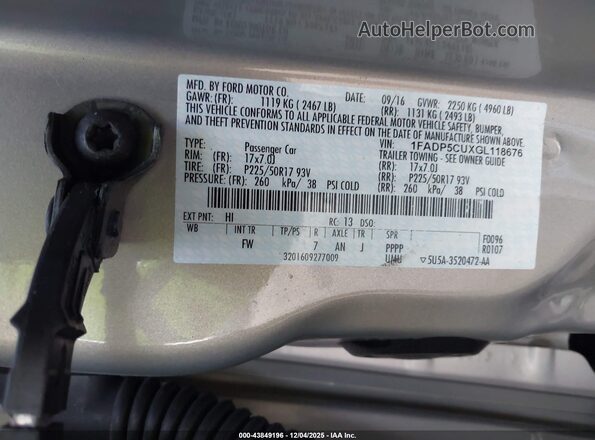 1FADP5CUXGL118676 2016 FORD C-MAX ENERGI Brown Widok komory silnika