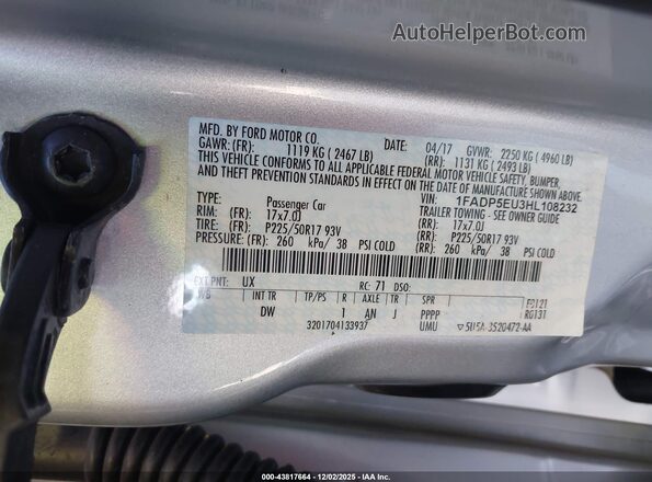 1FADP5EU3HL108232 2017 FORD C-MAX ENERGI Серебряный Вид подкапотного пространства