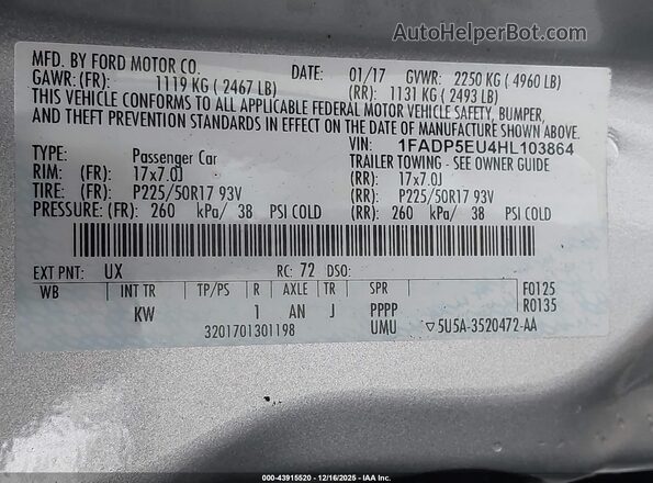 1FADP5EU4HL103864 2017 FORD C-MAX ENERGI Silver Вид підкапотного простору