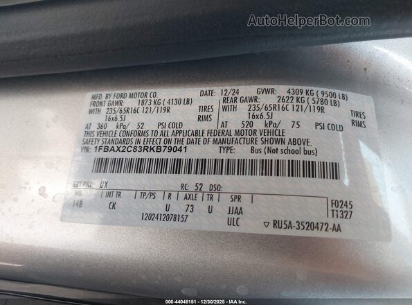 1FBAX2C83RKB79041 2024 FORD PASSENGER Silver Вид підкапотного простору