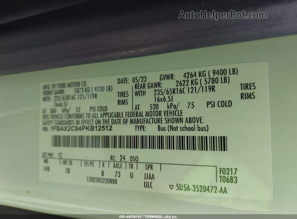 1FBAX2C84PKB12512 2023 FORD PASSENGER Белый 