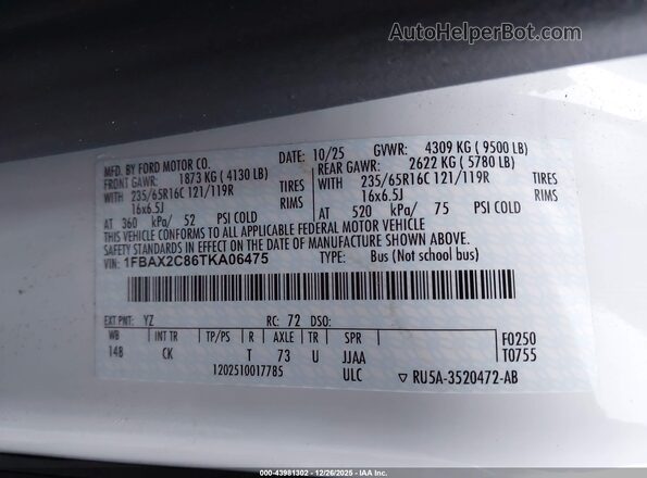 1FBAX2C86TKA06475 2026 FORD PASSENGER White 