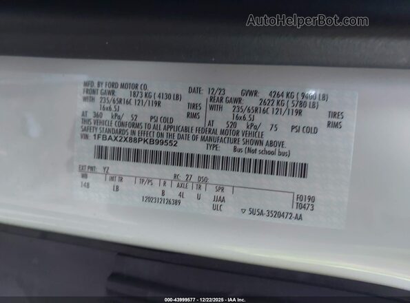 1FBAX2X88PKB99552 2023 FORD PASSENGER White Engine compartment view