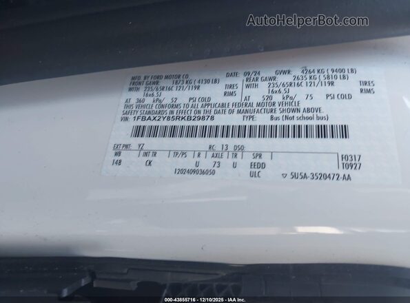 1FBAX2Y85RKB29878 2024 FORD PASSENGER White VIN կոդի պիտակի տեսք