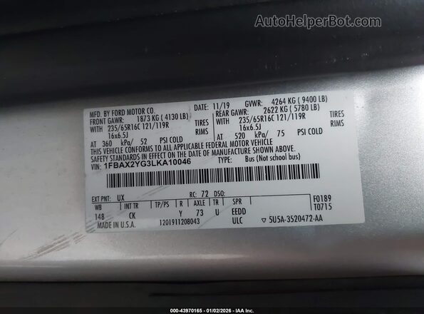 1FBAX2YG3LKA10046 2020 FORD PASSENGER Серебряный Вид подкапотного пространства