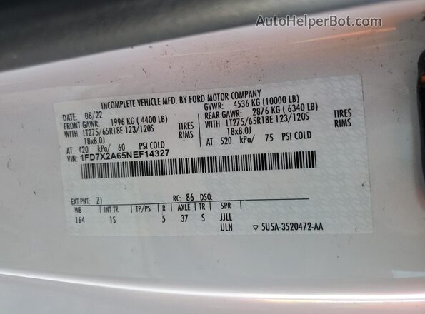 1FD7X2A65NEF14327 2022 FORD F250 Белый Вид подкапотного пространства