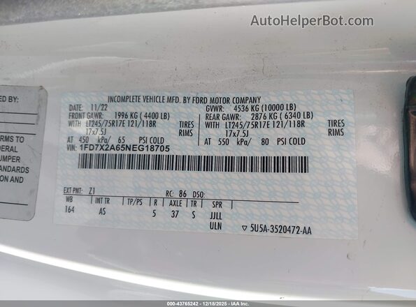 1FD7X2A65NEG18705 2022 FORD F-250 White 