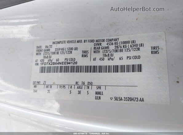 1FD7X2B64NEE94120 2022 FORD SUPER DUTY F-250 White 
