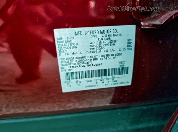 1FM5K7GC7RGA26863 2024 FORD FORD EXPLORER Red Vista de la etiqueta del VIN