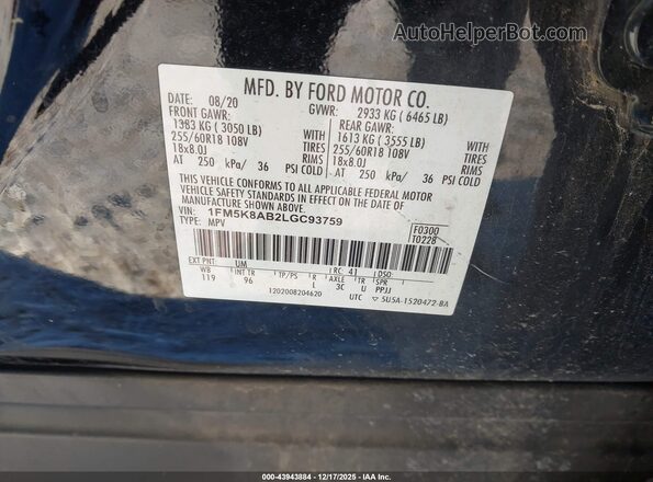 1FM5K8AB2LGC93759 2020 FORD POLICE INTERCEPTOR Black Engine compartment view