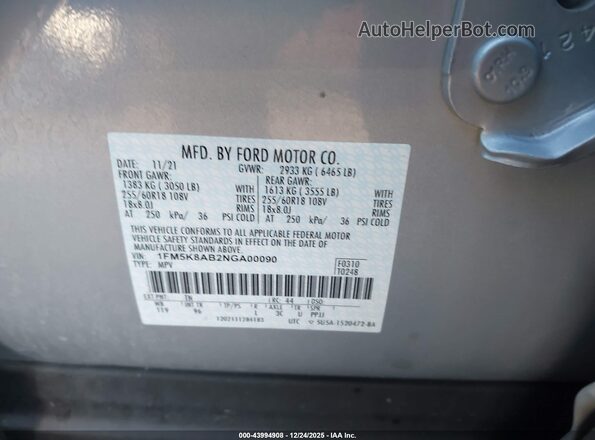 1FM5K8AB2NGA00090 2022 FORD POLICE INTERCEPTOR Gray Widok komory silnika