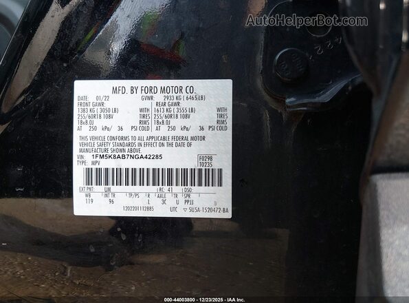 1FM5K8AB7NGA42285 2022 FORD POLICE INTERCEPTOR Black Շարժիչի բաժամունքի տեսք
