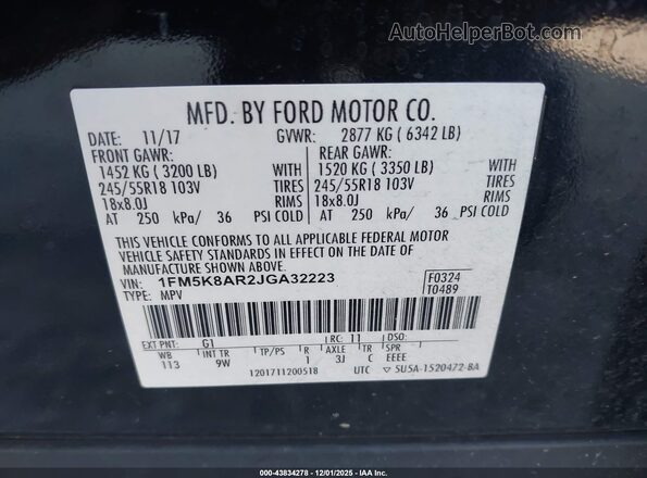 1FM5K8AR2JGA32223 2018 FORD POLICE INTERCEPTOR Black Widok komory silnika