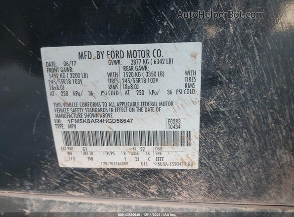 1FM5K8AR4HGD58647 2017 FORD UTILITY POLICE INTERCEPTOR Black Շարժիչի բաժամունքի տեսք