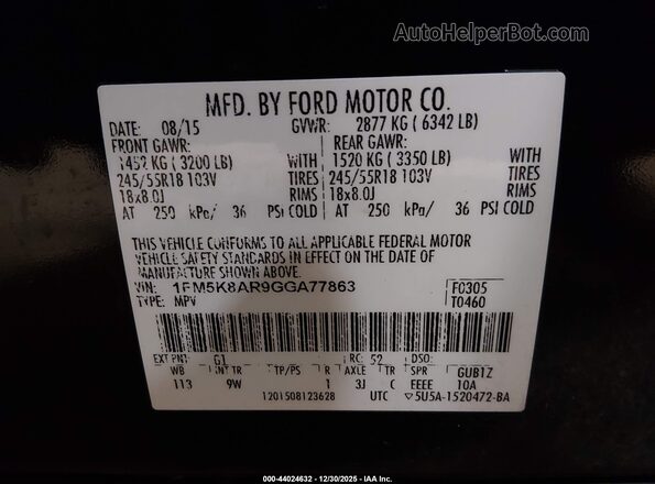 1FM5K8AR9GGA77863 2016 FORD UTILITY POLICE INTERCEPTOR Черный Вид подкапотного пространства