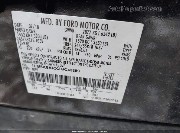 1FM5K8ARXJGC42889 2018 FORD POLICE INTERCEPTOR Black Вид підкапотного простору