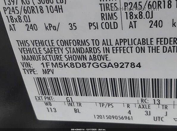 1FM5K8D87GGA92784 2016 FORD FORD EXPLORER Черный Вид подкапотного пространства