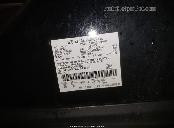 1FM5K8F86JGA15442 2018 FORD FORD EXPLORER Black Widok komory silnika