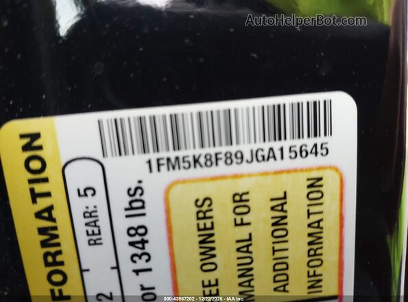 1FM5K8F89JGA15645 2018 FORD FORD EXPLORER Черный Вид подкапотного пространства