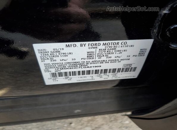 1FM5K8HC7LGA01909 2020 FORD FORD EXPLORER Black Widok naklejki z numerem VIN