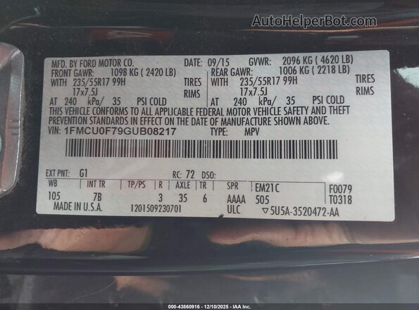1FMCU0F79GUB08217 2016 FORD ESCAPE Black Widok komory silnika